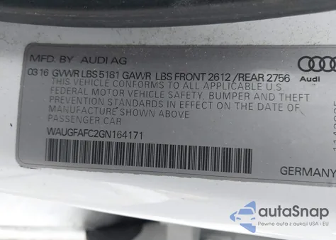 2016 Audi A6 2.0T Premium Plus z USA, uszkodzony, nr VIN WAUGFAFC2GN164171